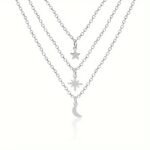 Mehrlagige Stern- und Mond-Anhänger Halskette – Trendiger Lagenlook – Bild 9