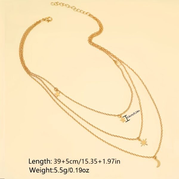 Mehrlagige Stern- und Mond-Anhänger Halskette – Trendiger Lagenlook – Bild 7