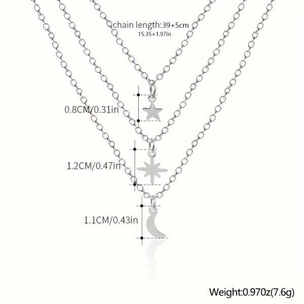 Mehrlagige Stern- und Mond-Anhänger Halskette – Trendiger Lagenlook – Bild 5