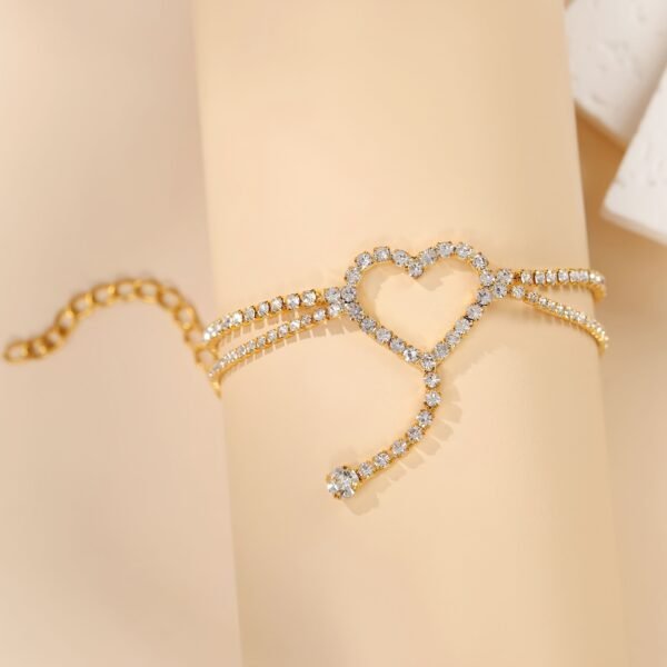 legant Heart Rhinestone Anklet – Double-Layer Copper Crystal Jewelry - Image 9