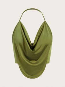 Women'S Elegant Halter Top - 100% Polyester Knit Fabric, Asymmetrical Hem, Off-Shoulder Neckline, Solid Color, Medium Stretch, Sleeveless, Summer Casual Party Wear, H-Contour, Regular Fit, 100g/m² - Contrast Collar Detail