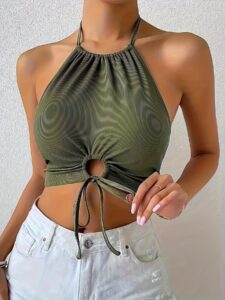 Cut Out Tie Front Crop Top, Versatile Sleeveless Crop Halter Summer Top, Women's Clothing