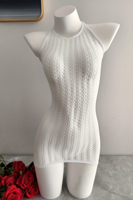 Plus Size Women's Off-Shoulder Fishnet Cover-Up Dress - Stretchy Nylon, See-Through Design, Perfect for Beach & Music Festivals