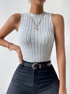 Women's Casual Knit Tank Top - Stretchy Polyester & Elastane Blend, Round Neck, Solid Color, Machine Washable