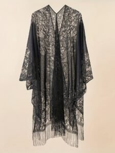Spitzen-Kimono Schwarz mit Quasten – Eleganter Damen-Cover-Up
