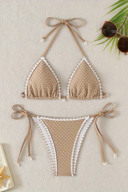 2-Piece Women’s Bikini – Sexy Halter Style with Eyelash Lace Detail