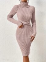 Rochie elegantă din tricot pentru femei cu guler înalt – atemporală & feminină