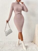 Rochie elegantă din tricot pentru femei cu guler înalt – atemporală & feminină - imagine 4
