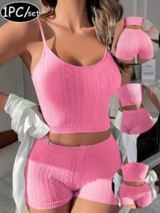 1-teiliges Damen-Set – Rosa Sport-BH & High-Waisted Shorts