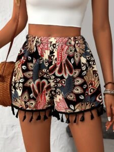 Paisley-Shorts mit Quasten – Hochgeschnitten & Blumenmuster für Damen