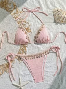 Schickes Beige Bikini-Set – Hoch elastisch & Maschinenwaschbar
