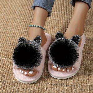 Ganzjahres-Damen-Slipper mit Plüsch-Kunstfell & Funkelnden Details
