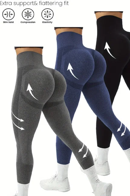 Damen High-Waist Kompressions-Sportleggins – Seitstriiche, Enge Passform, 7/8-Länge