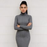 Damens Eleganter Rippstrickpullover mit Hochsteck - Langarm Herbst-Winter-Pullover, Mitteldehnbarer Stoff, Unifarben, Handwäsche/Reinigung, Vielseitig für Casual & Formelle Outfits, Herbstmode, Strukturiertes Muster – Bild 2