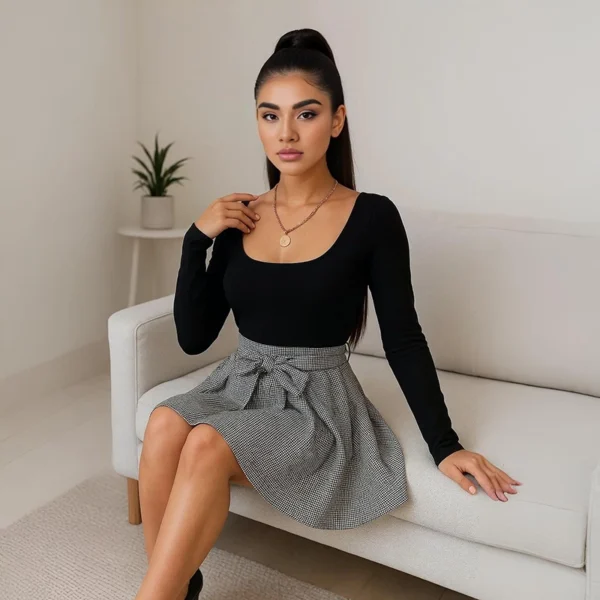 Gingham Kleid mit langen Ärmeln – Bild 4