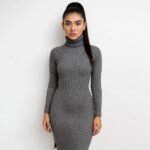 Damens Eleganter Rippstrickpullover mit Hochsteck - Langarm Herbst-Winter-Pullover, Mitteldehnbarer Stoff, Unifarben, Handwäsche/Reinigung, Vielseitig für Casual & Formelle Outfits, Herbstmode, Strukturiertes Muster – Bild 3