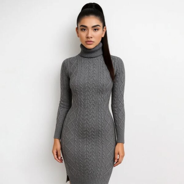 Damens Eleganter Rippstrickpullover mit Hochsteck - Langarm Herbst-Winter-Pullover, Mitteldehnbarer Stoff, Unifarben, Handwäsche/Reinigung, Vielseitig für Casual & Formelle Outfits, Herbstmode, Strukturiertes Muster – Bild 3