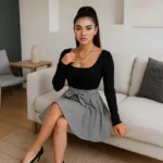 Gingham Kleid mit langen Ärmeln – Bild 5