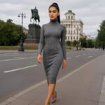 Damens Eleganter Rippstrickpullover mit Hochsteck - Langarm Herbst-Winter-Pullover, Mitteldehnbarer Stoff, Unifarben, Handwäsche/Reinigung, Vielseitig für Casual & Formelle Outfits, Herbstmode, Strukturiertes Muster – Bild 4