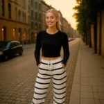 Pantaloni damă cu picior larg în dungi alb-negru – Stil & confort într-o singură piesă - imagine 4