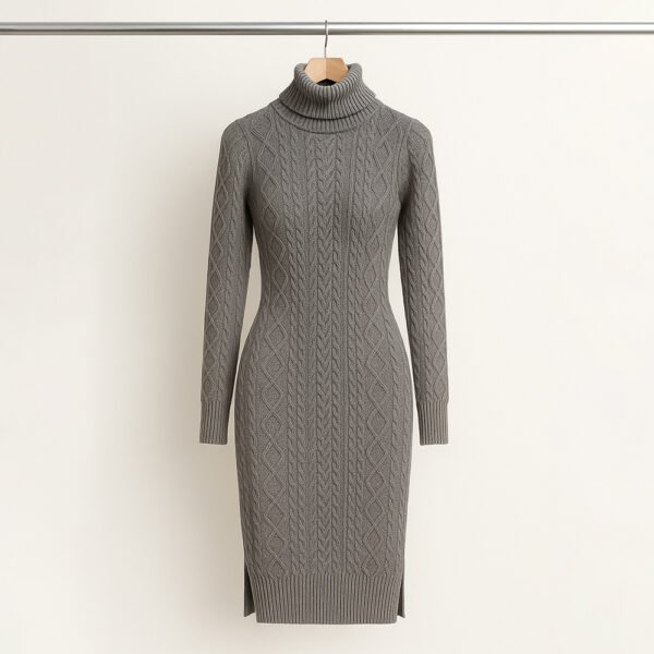 Damens Eleganter Rippstrickpullover mit Hochsteck - Langarm Herbst-Winter-Pullover, Mitteldehnbarer Stoff, Unifarben, Handwäsche/Reinigung, Vielseitig für Casual & Formelle Outfits, Herbstmode, Strukturiertes Muster – Bild 1