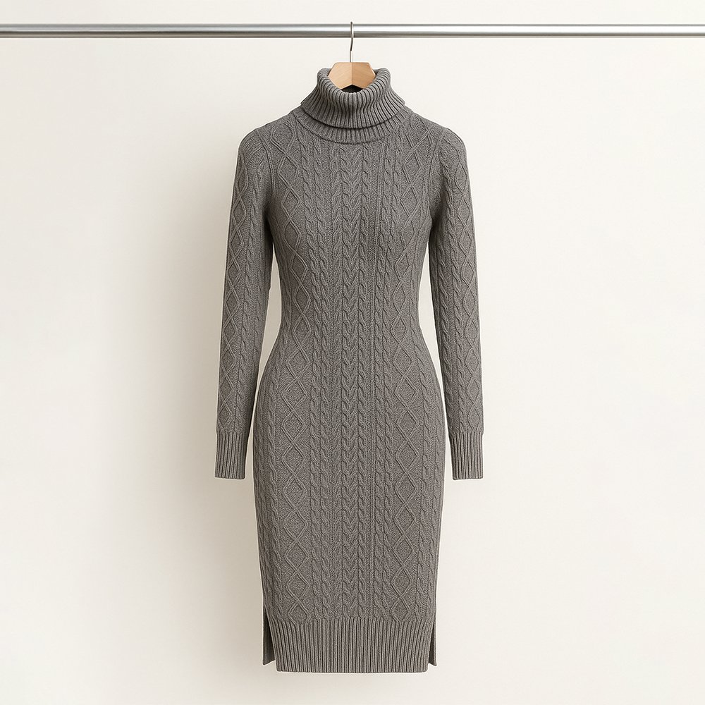 1 Damens Eleganter Rippstrickpullover mit Hochsteck - Langarm Herbst-Winter-Pullover, Mitteldehnbarer Stoff, Unifarben, Handwäsche/Reinigung, Vielseitig für Casual & Formelle Outfits, Herbstmode, Strukturiertes Muster – Bild 1