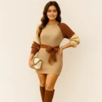 Color-block slim-fit dress with an elegant waist and narrow lacing (Copy)