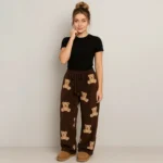 Pantaloni damă cu imprimeu ursuleți – Croială largă cu căptușeală fleece & talie elastică, pantaloni comozi pentru toamnă & iarnă - imagine 3