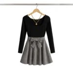 Gingham Kleid mit langen Ärmeln