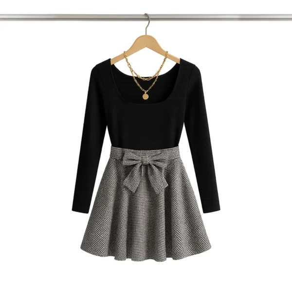 Gingham Kleid mit langen Ärmeln – Bild 1