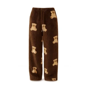 Damenshosen mit Bären-Print - Weite Hose mit Fleece-Futter und elastischem Bund, Gemütliche Tiermuster-Hose für Herbst & Winter, Maschinenwaschbar