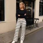 Pantaloni damă cu picior larg în dungi alb-negru – Stil & confort într-o singură piesă - imagine 5