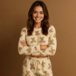 Soft Plush Flared Pants with Cartoon Bear Pattern – Warm Winter Trousers, Front Drawstring Detail, Machine-Washable Casual Pants for Women, Cute Trousers, Cozy Homewear, Playful Design, Comfortable Material - Image 4