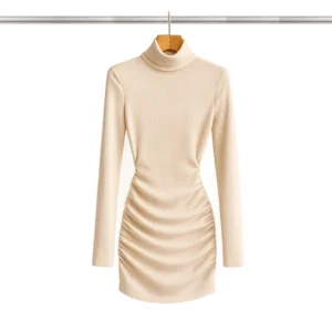 Aprikose Damen Elegantes Langarm Bodycon