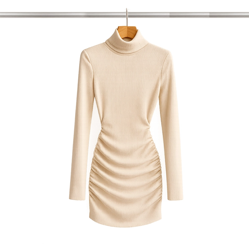 9p copy Rochie bodycon elegantă cu mâneci lungi pentru femei – Caisă - imagine 1