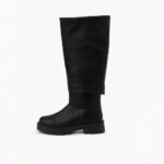 Damen Stiefel Schwarz – Kniehohe Chunky Boots im minimalistischen Design – Bild 2