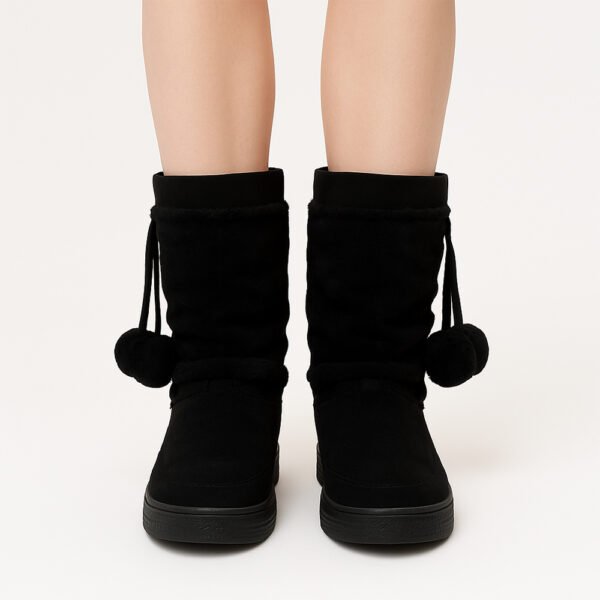 Damen Winterstiefel Schwarz mit Warmfutter & Pompons – Kuschelige Schneestiefel für kalte Tage – Bild 4