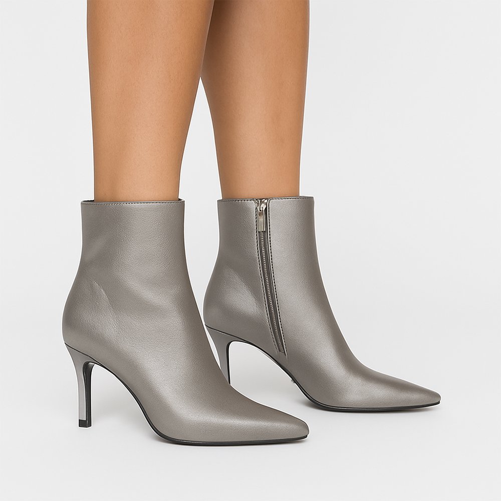 02 Damen Ankle Boots Silber Grau – Elegante Stiefeletten mit Stiletto-Absatz – Bild 1