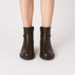 Damen Ankle Boots Braun – Klassische Stiefeletten mit Gold-Detail & Blockabsatz – Bild 3