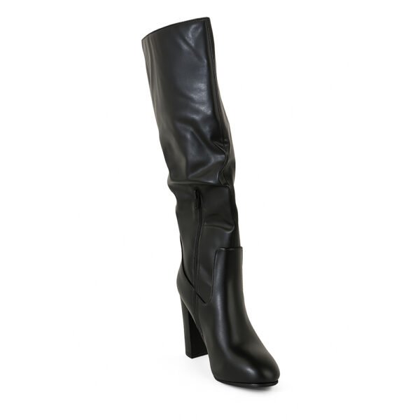 Damen High Heel Stiefel Schwarz – Kniehohe Stiefel mit Blockabsatz aus Kunstleder – Bild 7