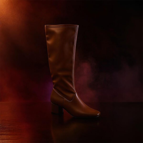 Damen Stiefel Braun – Kniehohe Stiefel mit Blockabsatz im eleganten Minimal-Design – Bild 5