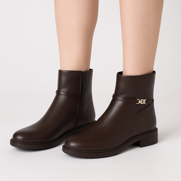Damen Ankle Boots Braun – Klassische Stiefeletten mit Gold-Detail & Blockabsatz – Bild 4