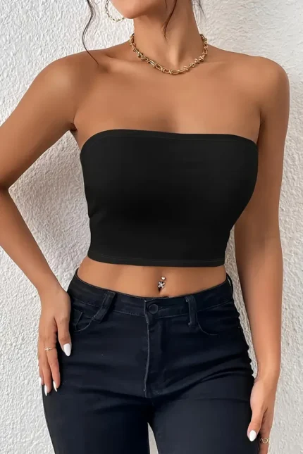 Solides Sexy Crop Top -Armelloses Dehnbares Tube Top für DamenBasic Clothing