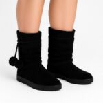 Damen Winterstiefel Schwarz mit Warmfutter & Pompons – Kuschelige Schneestiefel für kalte Tage