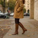 Damen Stiefel Braun – Kniehohe Stiefel mit Blockabsatz im eleganten Minimal-Design – Bild 2