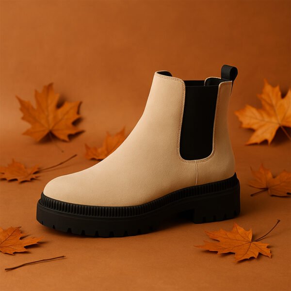 Damen Chelsea Boots Beige mit Plateau-Sohle – Trendige Chunky Stiefel für Herbst & Winter – Bild 5