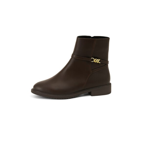 Damen Ankle Boots Braun – Klassische Stiefeletten mit Gold-Detail & Blockabsatz – Bild 5