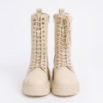 Damen Lace-Up Boots Beige – Trendige Chunky Stiefel mit hohem Schaft – Bild 2