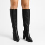 Damen High Heel Stiefel Schwarz – Kniehohe Stiefel mit Blockabsatz & Square Toe – Bild 2