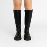 Damen Stiefel Schwarz – Kniehohe Boots mit Chunky-Sohle & Reißverschluss – Bild 2
